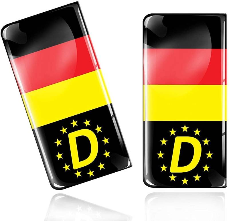 SkinoEu 2 x 3D Gel Silikon Nummernschild Kennzeichen JDM Aufkleber Tuning Auto Motorrad Deutschland DE Deutsche Flagge Fahne Germany Stickers EU QS 10 Z* von SkinoEu