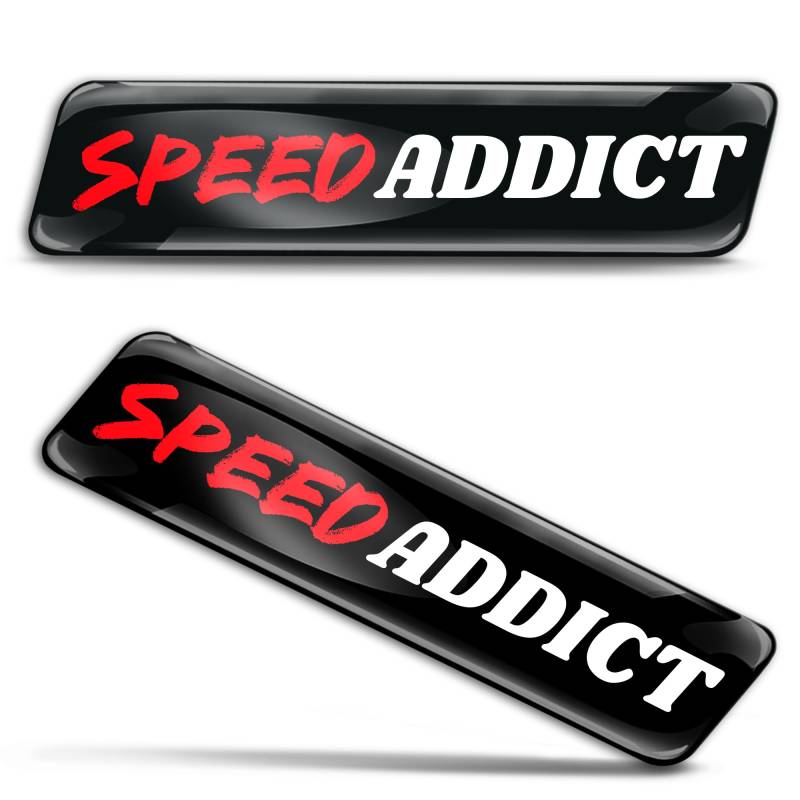 SkinoEu 2 x Aufkleber 3D Gel Silikon Stickers Autoaufkleber Auto Motorrad Fahrrad Helm, Abzeichen Emblem Speed Addict Schwarz Rot Weiß KS 148 von SkinoEu
