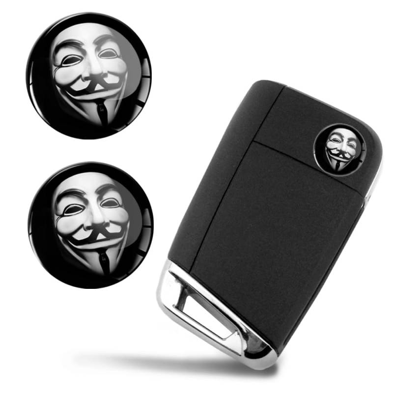 SkinoEu 2 x Ø14mm Aufkleber Anonymous Maske Schlüssel Emblem Stickers Für Fernbedienung Auto Moto Logo Key Badge Tuning KS 151 von SkinoEu