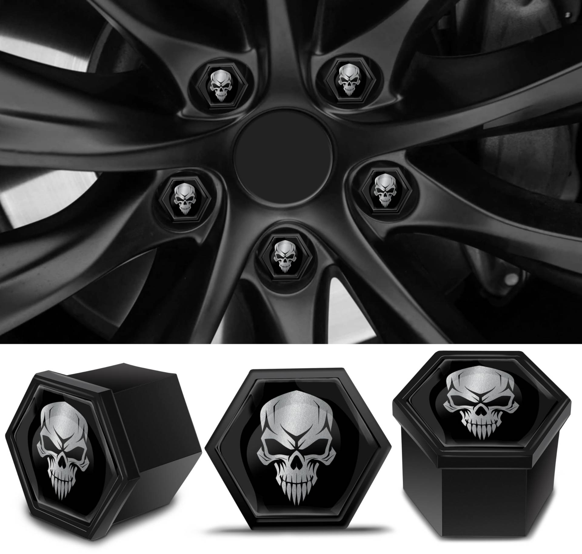 SkinoEu 20 x Radschrauben Radmuttern Felgenschloss Muttern Kappen Radmutternabdeckungen Radschraubenkappen Radmutternkappen Kunstsoff Abdeckungen Universal 17 mm Totenkopf Schädel Schwarz Silber NC 20 SkinoEu 20 x Radschrauben Radmuttern Felgenschloss Muttern Kappen Radmutternabdeckungen Radschraubenkappen Radmutternkappen Kunstsoff Abdeckungen Universal 17 mm Totenkopf Schädel Schwarz Silber NC 20 von SkinoEu