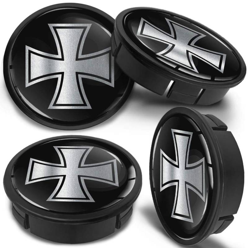 SkinoEu 4 x 60mm Universal Schwarz Silber Alufelgen Nabenkappen Felgen Kappen Felgendeckel Radkappen Radnabendeckel Nabendeckel Felgenkappen CXZ 6 von SkinoEu