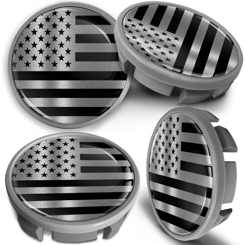 SkinoEu 4 x 65mm Nabendeckel Felgendeckel Radnabenabdeckung Nabenkappen Felgenkappen Radkappen Alufelgen Kompatibel mit VW 3B7 601 171 / 6U7 601 171 Silber USA Flagge Amerika Fahne CVS 7 von SkinoEu