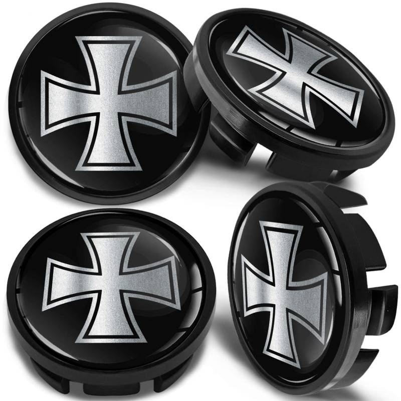SkinoEu 4 x 65mm Nabendeckel Felgendeckel Radnabenabdeckung Nabenkappen Felgenkappen Radkappen Alufelgen Kompatibel mit VW 3B7 601 171 / 6U7 601 171 Schwarz Silber CVZ 6 von SkinoEu
