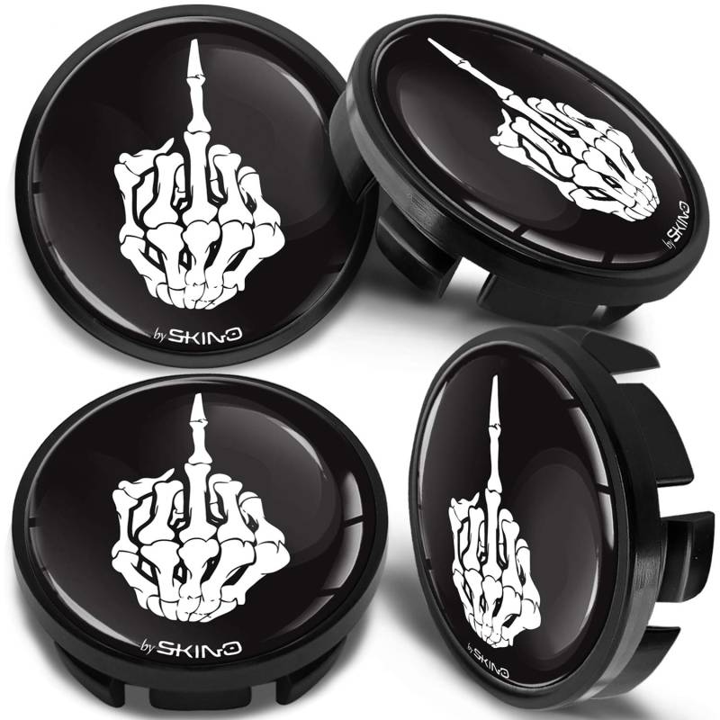 SkinoEu Kompatibel für Nabendeckel VW 65mm Radnabenabdeckung für Alufelgen Felgendeckel Nabenkappe Radkappen Schädel Mittelfinger Schwarz CV 22 von SkinoEu