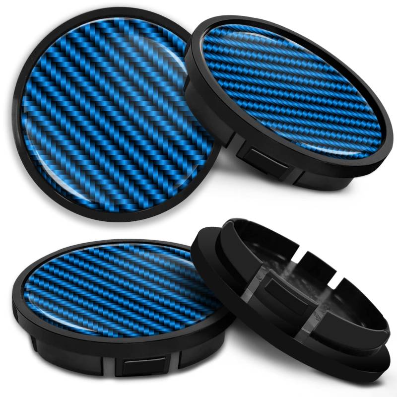 SkinoEu Kompatibel für Nabendeckel VW 66mm 5G0601171XQI Radnabenabdeckung für Alufelgen Felgendeckel Nabenkappe Radkappen Schwarz Kohlenstoff Carbon Blau CR 14 von SkinoEu