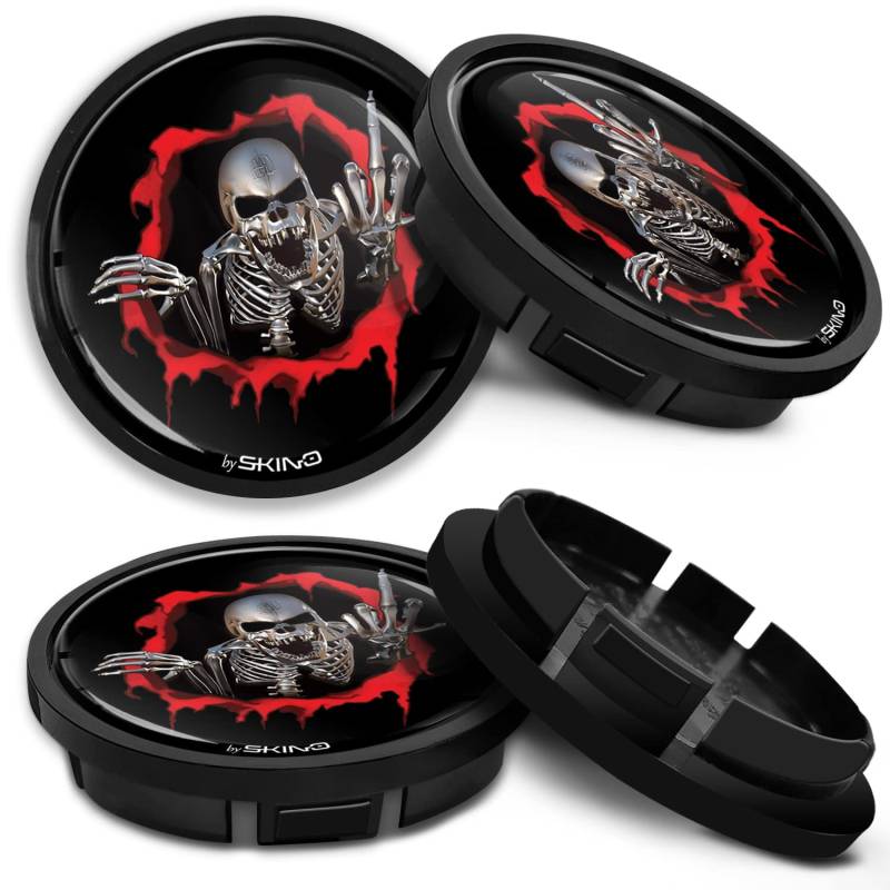 SkinoEu Kompatibel für Nabendeckel VW 66mm 5G0601171XQI Radnabenabdeckung für Alufelgen Felgendeckel Nabenkappe Radkappen Schwarz Schädel CR 20 von SkinoEu