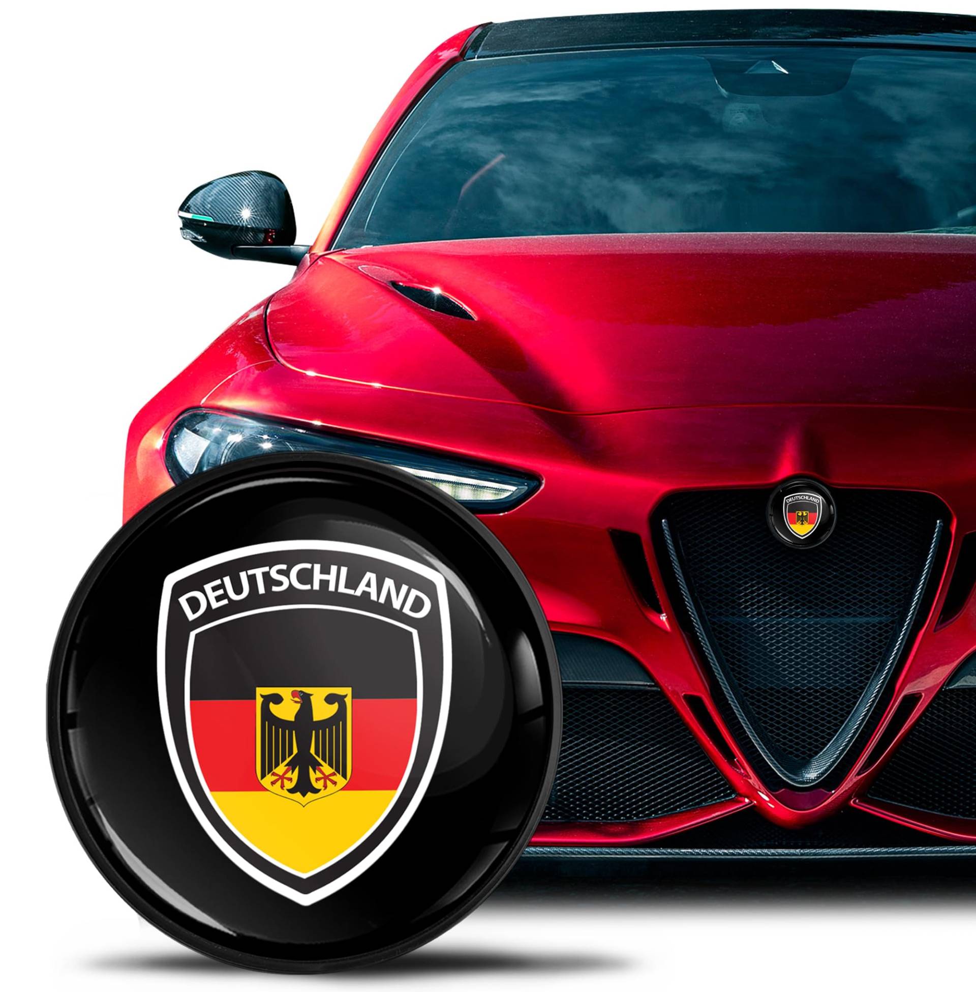 SkinoEu Kompatibel mit Alfa Romeo Emblem Plakette Motorhaube/Kofferraum 74mm für Giulietta 940 MiTo 156 147 159 GT Brera Spider 939 Deutschland Deutsche Flagge Schwarz EA 23 SkinoEu Kompatibel mit Alfa Romeo Emblem Plakette Motorhaube/Kofferraum 74mm für Giulietta 940 MiTo 156 147 159 GT Brera Spider 939 Deutschland Deutsche Flagge Schwarz EA 23 von SkinoEu