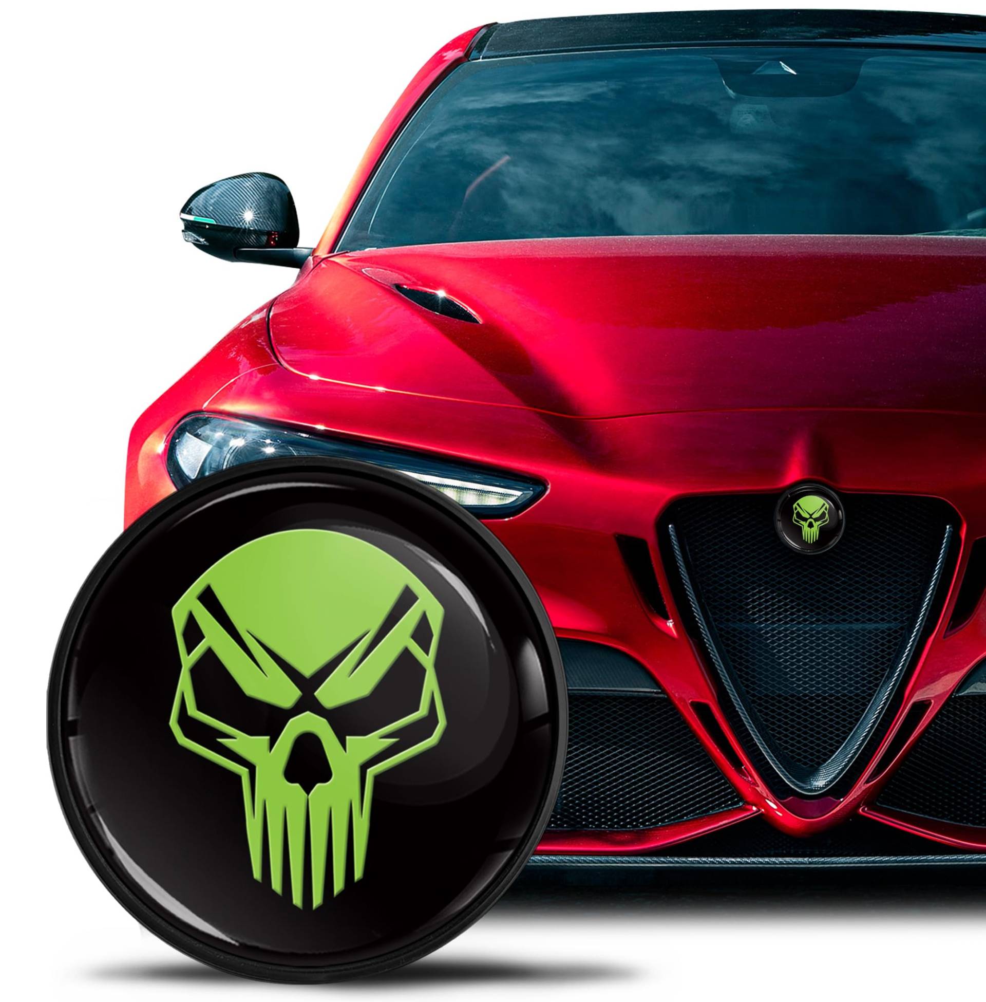 SkinoEu Kompatibel mit Alfa Romeo Emblem Plakette Motorhaube/Kofferraum 74mm für Giulietta 940 MiTo 156 147 159 GT Brera Spider 939 Schwarz Grün Schädel EA 29 SkinoEu Kompatibel mit Alfa Romeo Emblem Plakette Motorhaube/Kofferraum 74mm für Giulietta 940 MiTo 156 147 159 GT Brera Spider 939 Schwarz Grün Schädel EA 29 von SkinoEu
