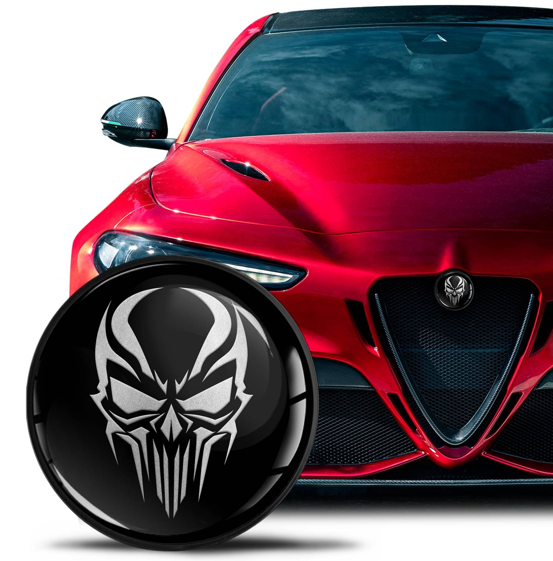 SkinoEu Kompatibel mit Alfa Romeo Emblem Plakette Motorhaube/Kofferraum 74mm für Giulietta 940 MiTo 156 147 159 GT Brera Spider 939 Schwarz Silber Schädel EA 30 SkinoEu Kompatibel mit Alfa Romeo Emblem Plakette Motorhaube/Kofferraum 74mm für Giulietta 940 MiTo 156 147 159 GT Brera Spider 939 Schwarz Silber Schädel EA 30 von SkinoEu