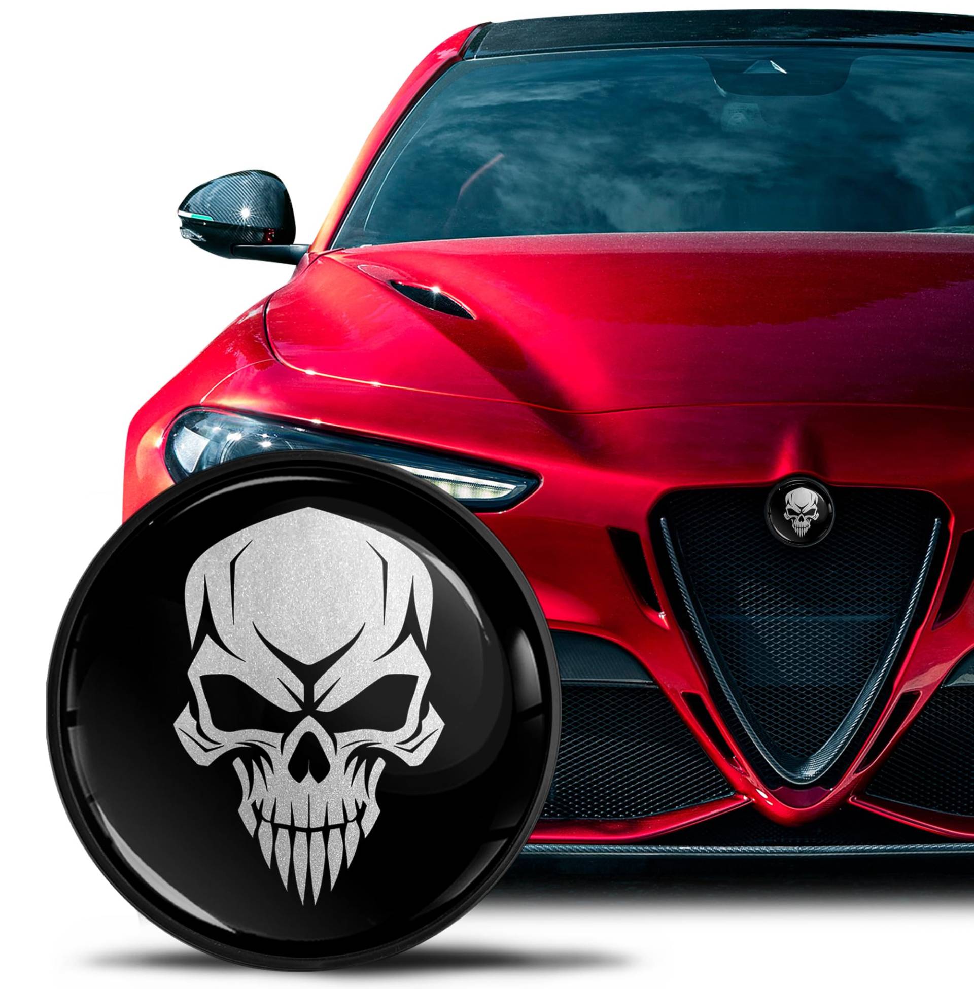 SkinoEu Kompatibel mit Alfa Romeo Emblem Plakette Motorhaube/Kofferraum 74mm für Giulietta 940 MiTo 156 147 159 GT Brera Spider 939 Schwarz Silber Schädel EA 31 SkinoEu Kompatibel mit Alfa Romeo Emblem Plakette Motorhaube/Kofferraum 74mm für Giulietta 940 MiTo 156 147 159 GT Brera Spider 939 Schwarz Silber Schädel EA 31 von SkinoEu