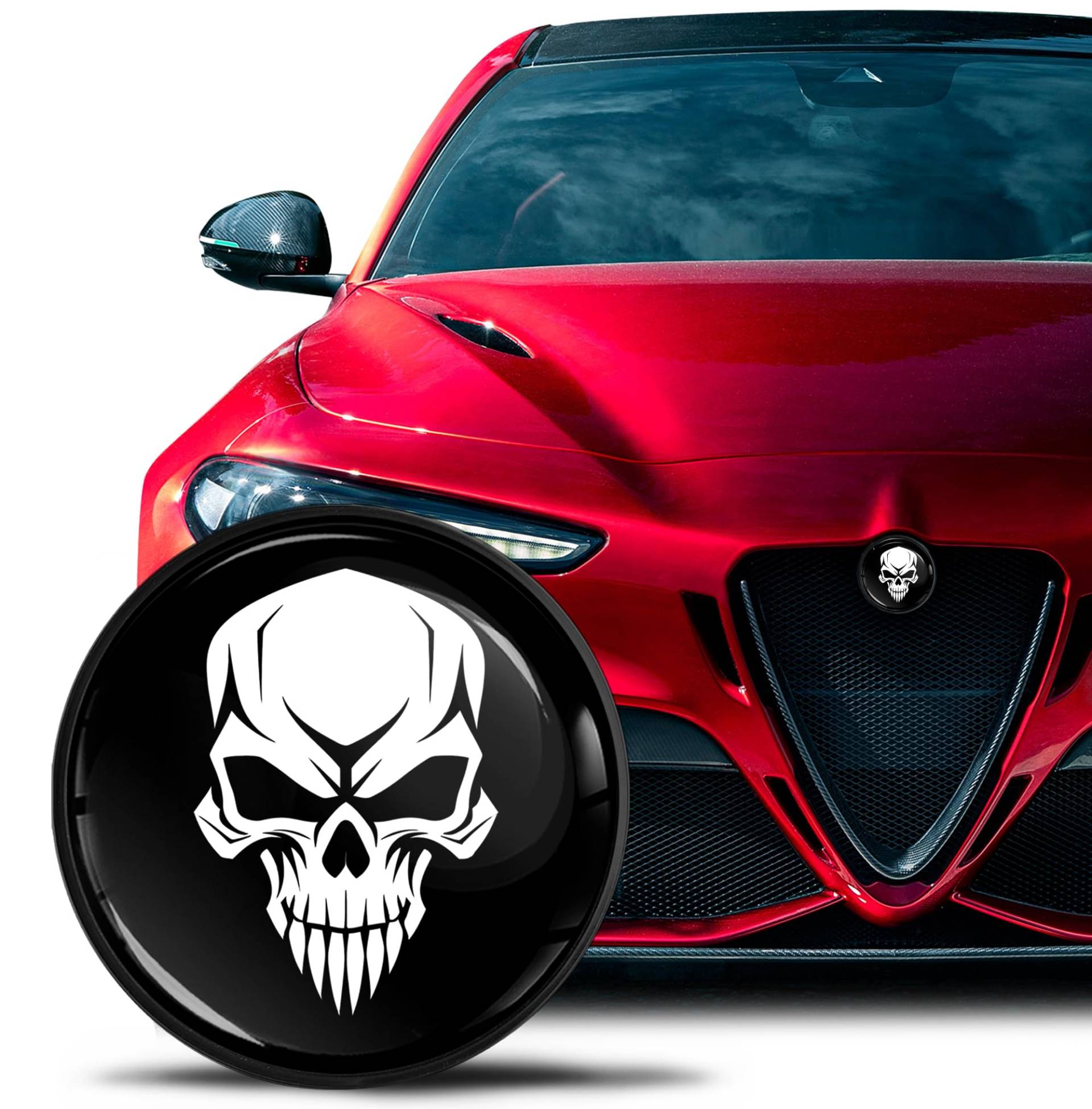 SkinoEu Kompatibel mit Alfa Romeo Emblem Plakette Motorhaube/Kofferraum 74mm für Giulietta 940 MiTo 156 147 159 GT Brera Spider 939 Schwarz Weiß Schädel EA 32 SkinoEu Kompatibel mit Alfa Romeo Emblem Plakette Motorhaube/Kofferraum 74mm für Giulietta 940 MiTo 156 147 159 GT Brera Spider 939 Schwarz Weiß Schädel EA 32 von SkinoEu