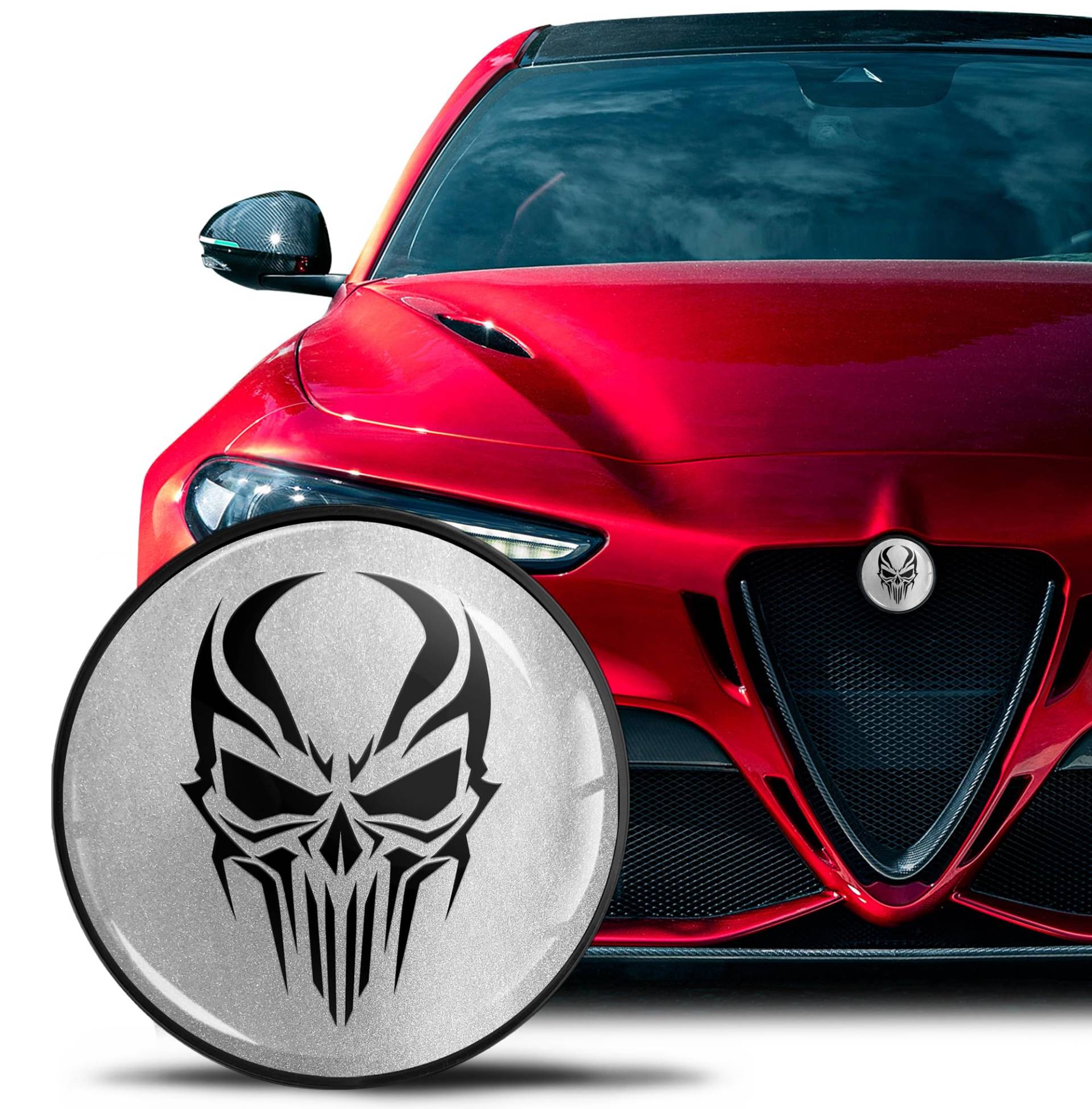SkinoEu Kompatibel mit Alfa Romeo Emblem Plakette Motorhaube/Kofferraum 74mm für Giulietta 940 MiTo 156 147 159 GT Brera Spider 939 Silber Schwarz Schädel EA 11 SkinoEu Kompatibel mit Alfa Romeo Emblem Plakette Motorhaube/Kofferraum 74mm für Giulietta 940 MiTo 156 147 159 GT Brera Spider 939 Silber Schwarz Schädel EA 11 von SkinoEu