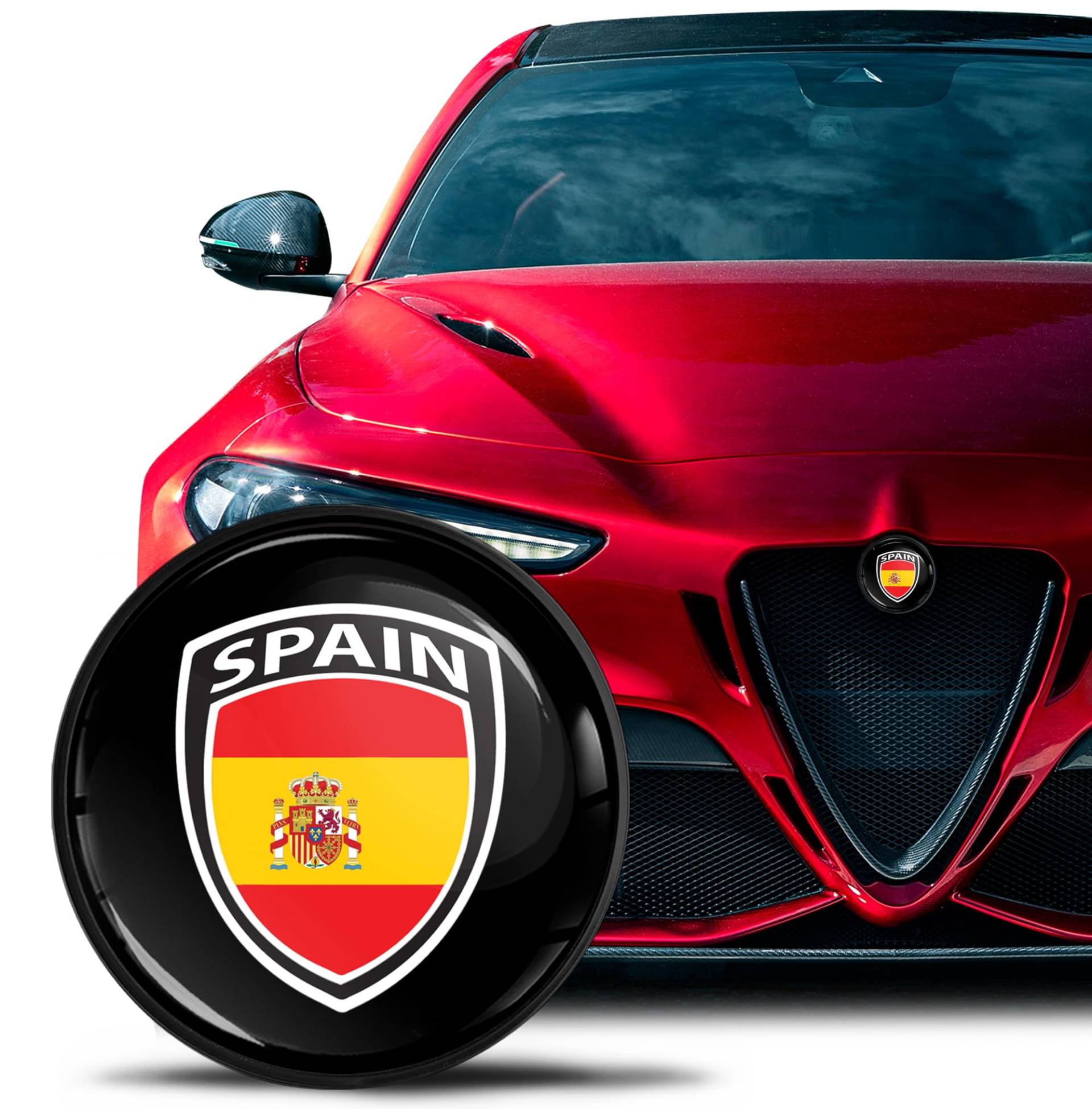 SkinoEu Kompatibel mit Alfa Romeo Emblem Plakette Motorhaube/Kofferraum 74mm für Giulietta 940 MiTo 156 147 159 GT Brera Spider 939 Spanien Spanische Flagge Schwarz EA 22 SkinoEu Kompatibel mit Alfa Romeo Emblem Plakette Motorhaube/Kofferraum 74mm für Giulietta 940 MiTo 156 147 159 GT Brera Spider 939 Spanien Spanische Flagge Schwarz EA 22 von SkinoEu