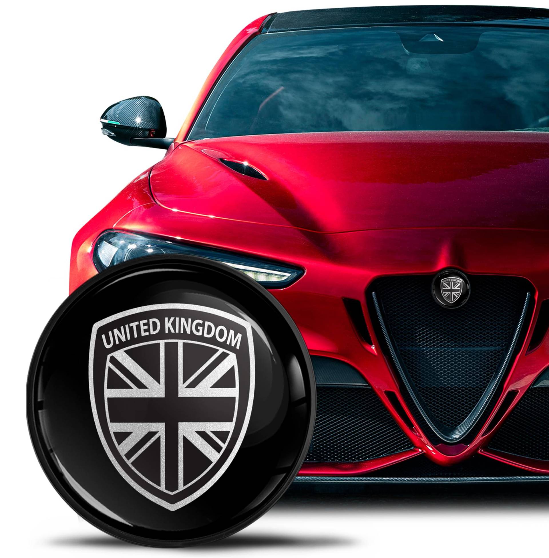 SkinoEu Kompatibel mit Alfa Romeo Emblem Plakette Motorhaube/Kofferraum 74mm für Giulietta 940 MiTo 156 147 159 GT Brera Spider 939 UK Vereinigtes Königreich Britische Flagge Schwarz Silber EA 27 SkinoEu Kompatibel mit Alfa Romeo Emblem Plakette Motorhaube/Kofferraum 74mm für Giulietta 940 MiTo 156 147 159 GT Brera Spider 939 UK Vereinigtes Königreich Britische Flagge Schwarz Silber EA 27 von SkinoEu