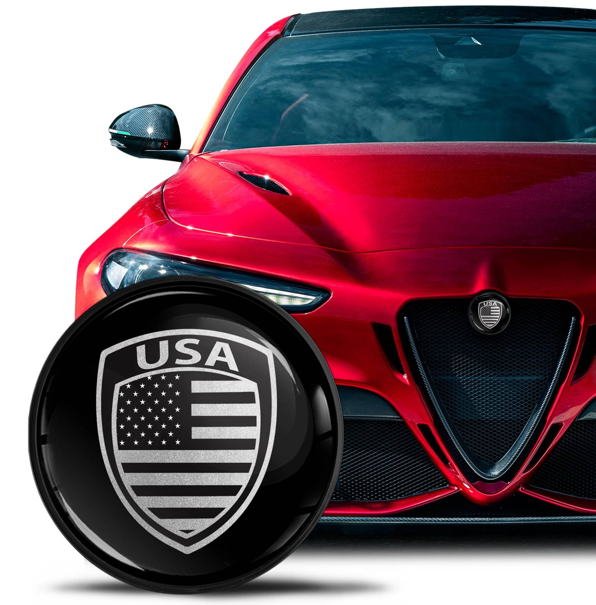 SkinoEu Kompatibel mit Alfa Romeo Emblem Plakette Motorhaube/Kofferraum 74mm für Giulietta 940 MiTo 156 147 159 GT Brera Spider 939 USA Flagge Fahne Schwarz Silber EA 28 SkinoEu Kompatibel mit Alfa Romeo Emblem Plakette Motorhaube/Kofferraum 74mm für Giulietta 940 MiTo 156 147 159 GT Brera Spider 939 USA Flagge Fahne Schwarz Silber EA 28 von SkinoEu