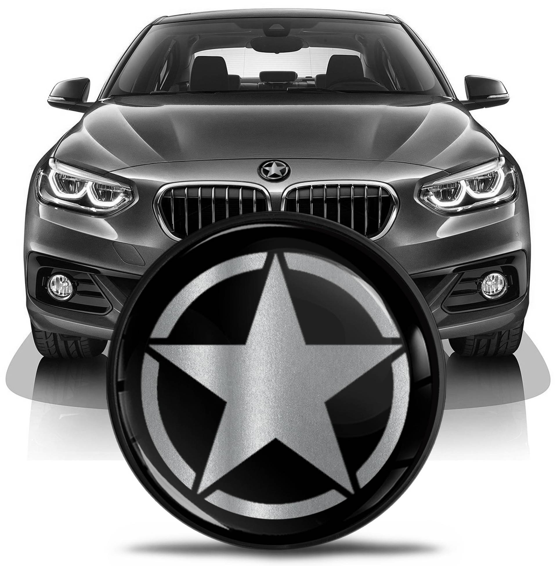 SkinoEu Kompatibel mit BMW Emblem 51147057794 für Motorhaube Kofferraum Badge Badge Heckklappe 82mm E81 E87 F07 GT F10 F11 F18 E63 E64 F06 GC F12 F13 Z4 E85 / E86 Silver Star Logo EN 32 von SkinoEu