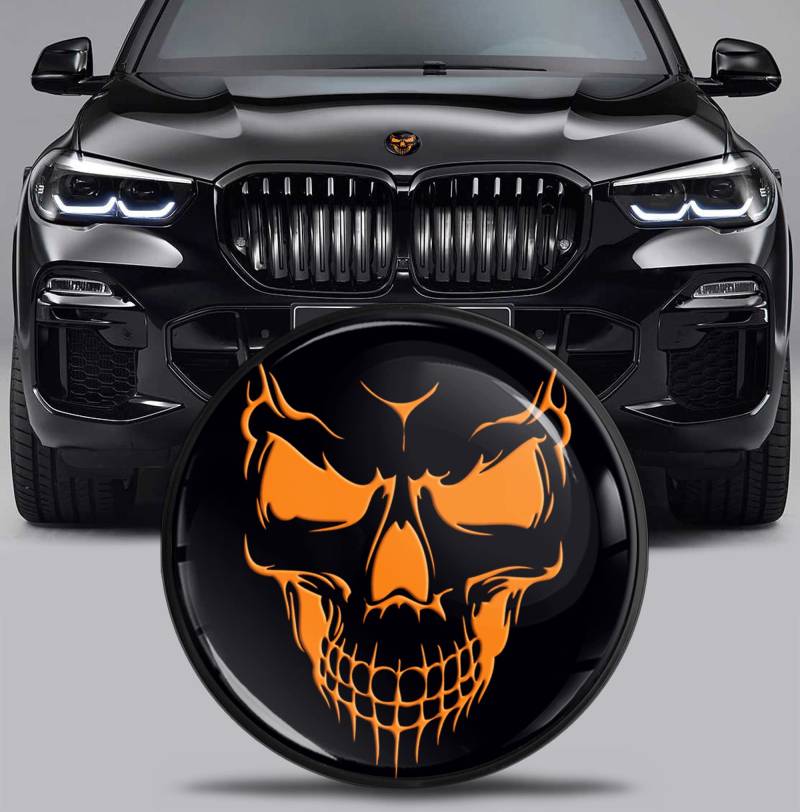 SkinoEu Tuning Emblem für Fronthaube und Kofferraum 82 mm Kompatibel mit BMW Emblem 51767288752 Schädel Orange EX 1 von SkinoEu