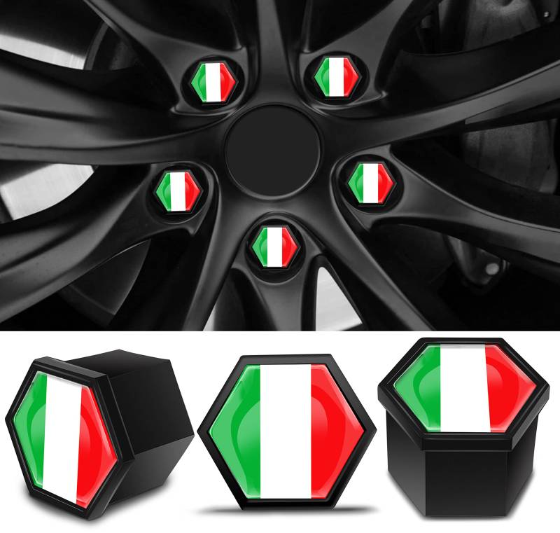 SkinoEu Radschrauben Radmuttern Felgenschloss Muttern Kappen Radmutternabdeckungen Radschraubenkappen Radmutternkappen Kunstsoff Abdeckungen Universal 17 mm Italien Flagge NB 30 von SkinoEu