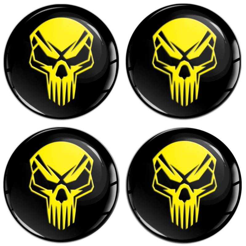 SkinoEu Set 4 x 60 mm Aufkleber für Radkappen Nabenkappen Nabendeckel Radnabendeckel Rad-Aufkleber Schwarz Gelb Schädel Totenkopf A 3460 von SkinoEu