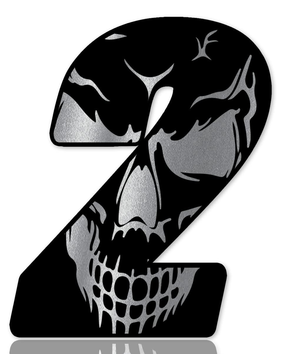 SkinoEu Startnummer Nummern Auto Moto Vinyl Aufkleber Schädel Totenkopf Schwarz Silber Sticker Motorrad Motocross Motorsport Racing Nummer Tuning 2 N 252 von SkinoEu