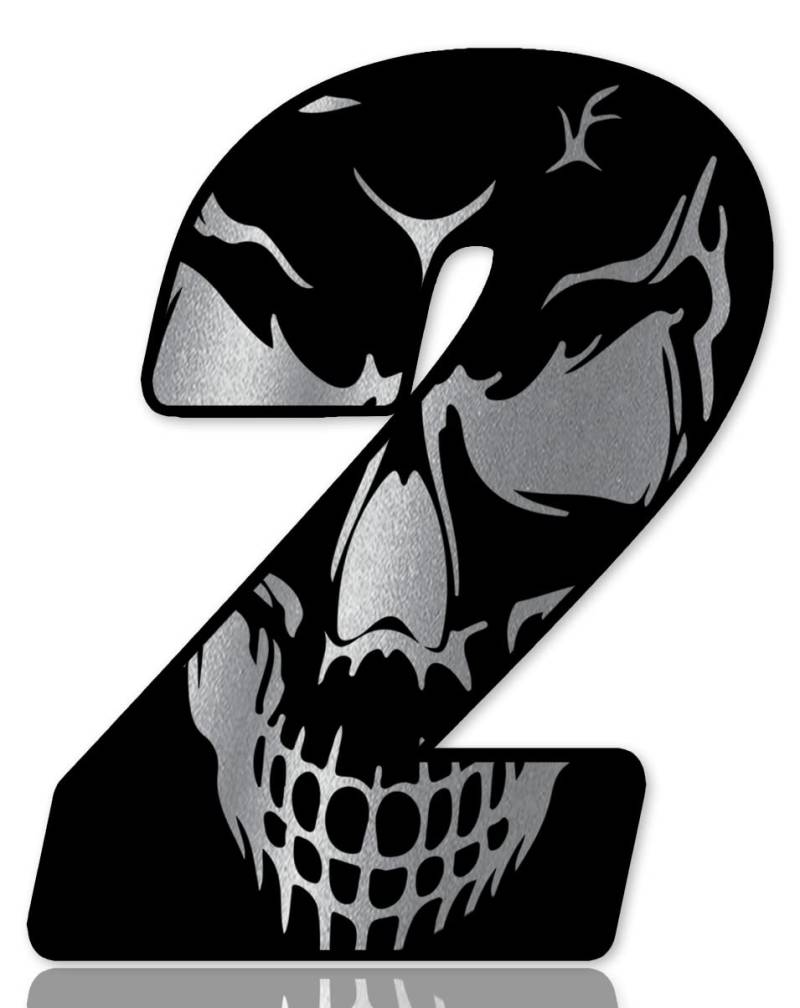 SkinoEu Startnummer Nummern Auto Moto Vinyl Aufkleber Schädel Totenkopf Schwarz Silber Sticker Motorrad Motocross Motorsport Racing Nummer Tuning 2 N 252 von SkinoEu