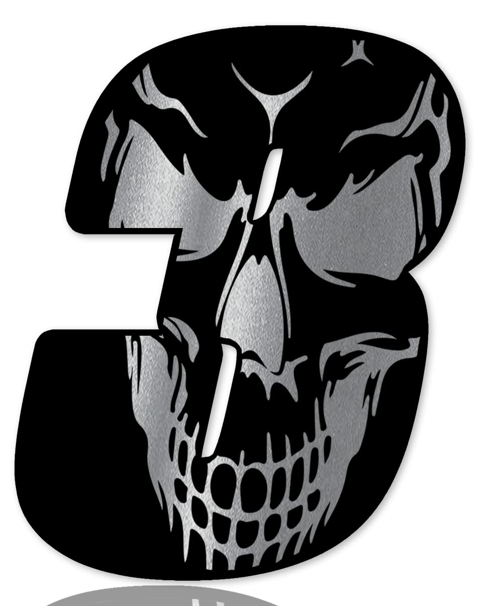 SkinoEu Startnummer Nummern Auto Moto Vinyl Aufkleber Schädel Totenkopf Schwarz Silber Sticker Motorrad Motocross Motorsport Racing Nummer Tuning 3 N 253 von SkinoEu