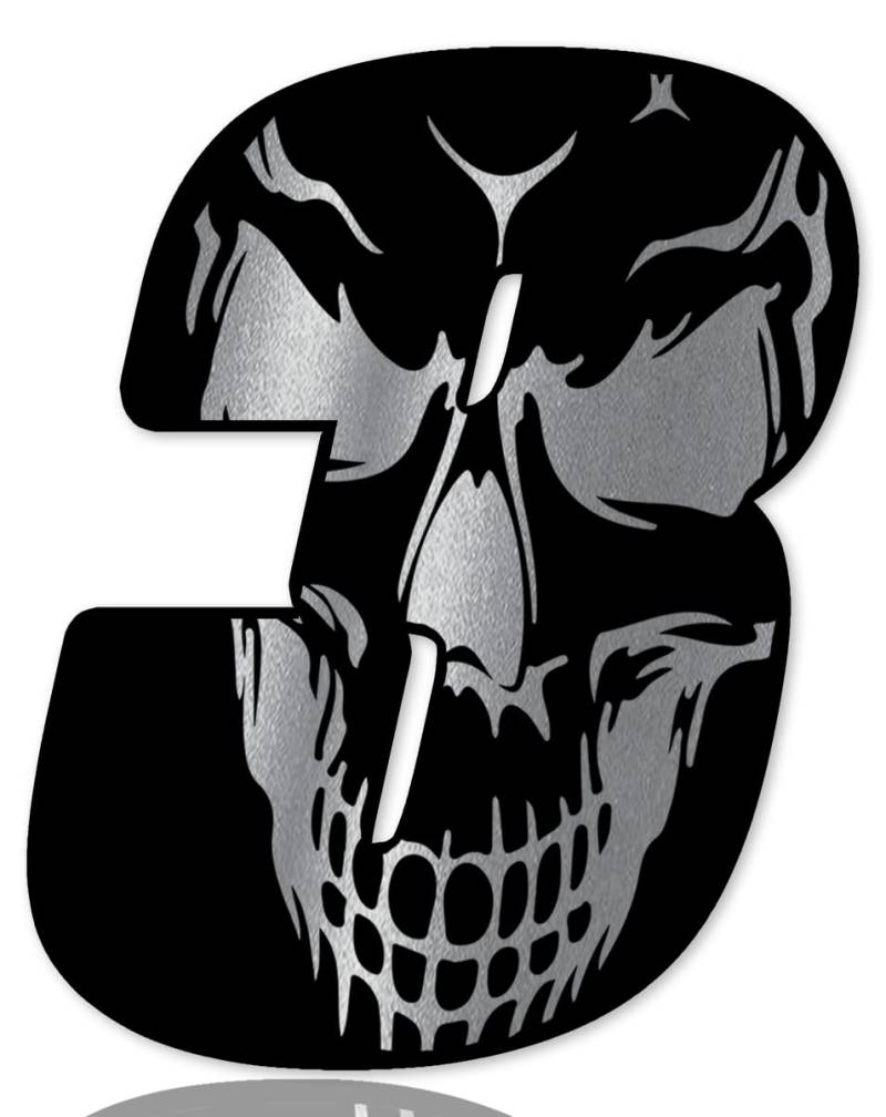 SkinoEu Startnummer Nummern Auto Moto Vinyl Aufkleber Schädel Totenkopf Schwarz Silber Sticker Motorrad Motocross Motorsport Racing Nummer Tuning 3 N 253 von SkinoEu