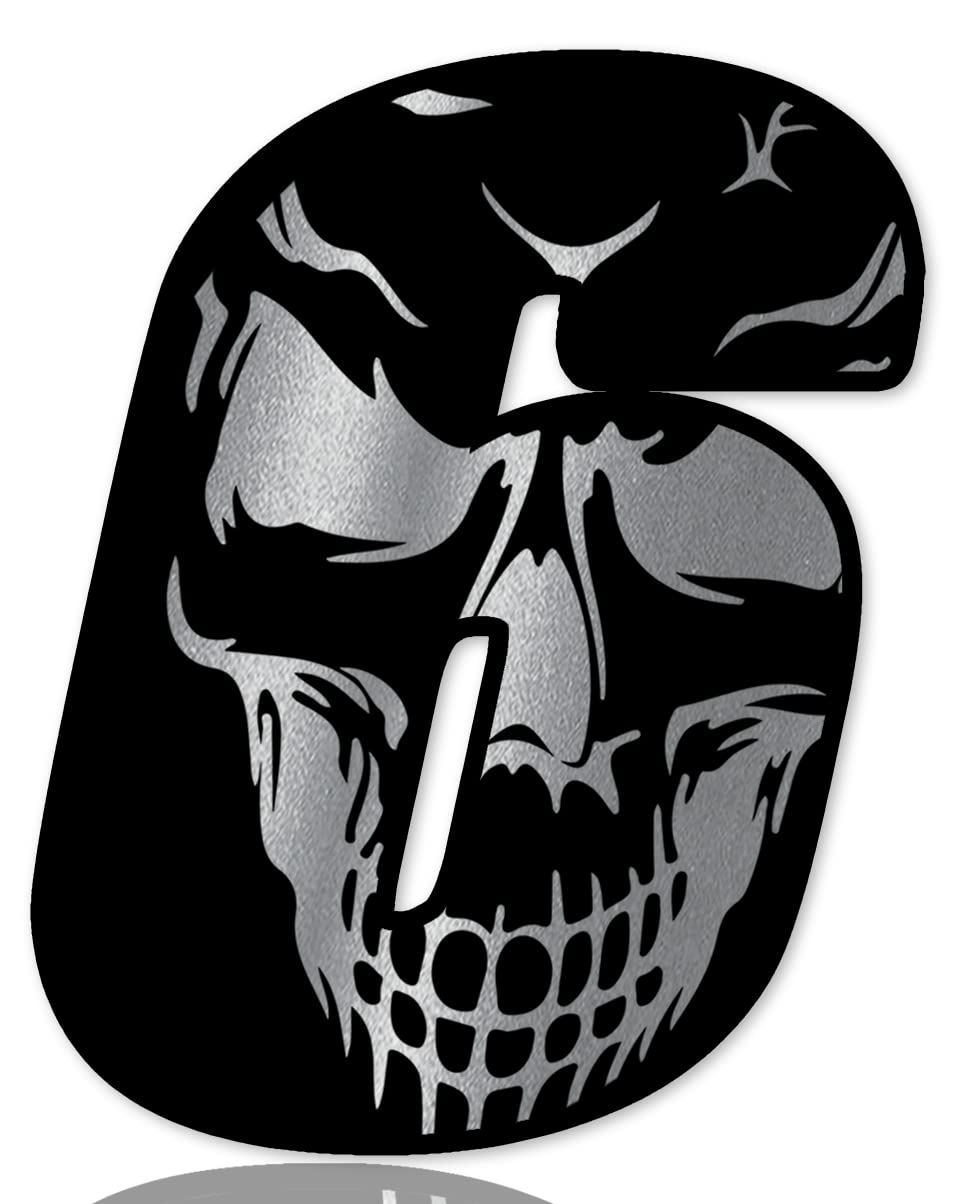 SkinoEu Startnummer Nummern Auto Moto Vinyl Aufkleber Schädel Totenkopf Schwarz Silber Sticker Skull Motorrad Motocross Motorsport Racing Nummer Tuning 6 N 256 von SkinoEu