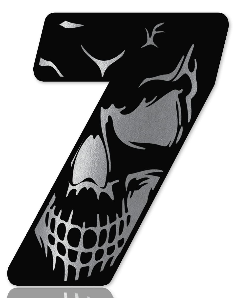 SkinoEu Startnummer Nummern Auto Moto Vinyl Aufkleber Schädel Totenkopf Schwarz Silber Sticker Skull Motorrad Motocross Motorsport Racing Nummer Tuning 7 N 257 von SkinoEu