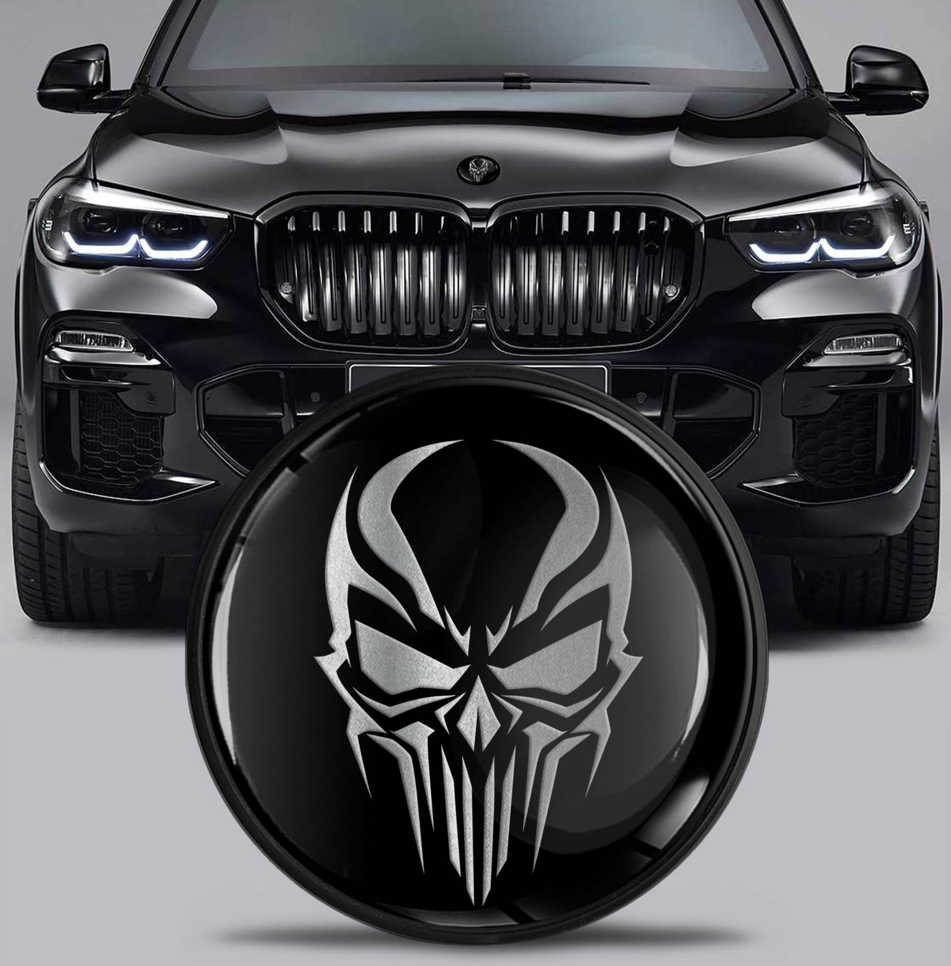 SkinoEu Tuning Emblem für Fronthaube und Kofferraum 82 mm Kompatibel mit BMW Emblem 51767288752 Schädel Totenkopf Schwarz Silber EX 11 SkinoEu Tuning Emblem für Fronthaube und Kofferraum 82 mm Kompatibel mit BMW Emblem 51767288752 Schädel Totenkopf Schwarz Silber EX 11 von SkinoEu