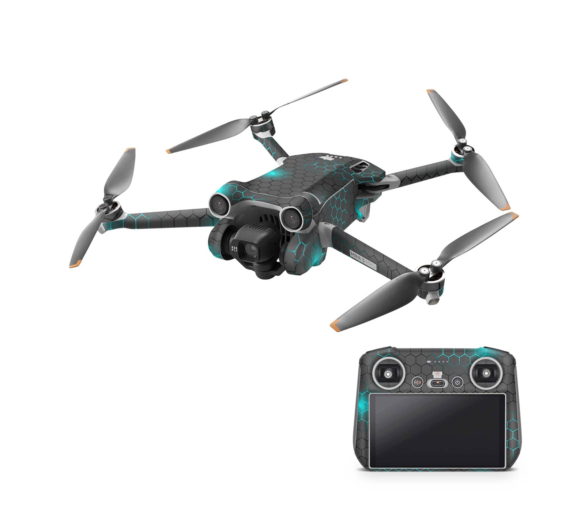 Skins4u Drohnen Aufkleber Set kompatibel mit DJI Mini 4 Pro, DJI Mini 4K Vinyl Skin mit Matter Oberfläche, 3 Akku Skins, Rapid Air Technologie (Exo small Blue, DJI Mini 4 Pro) von Skins4u