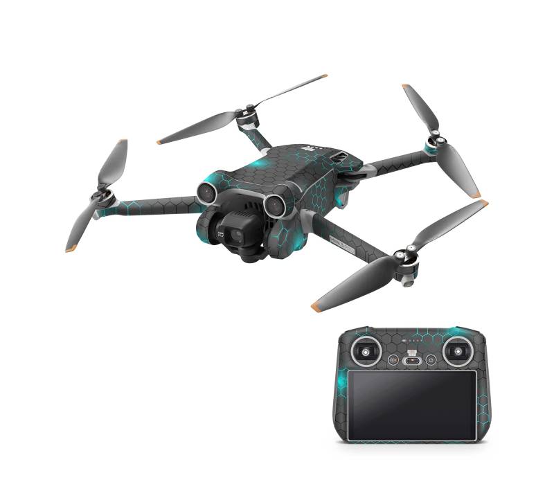 Skins4u Drohnen Aufkleber Set kompatibel mit DJI Mini 4 Pro, DJI Mini 4K Vinyl Skin mit Matter Oberfläche, 3 Akku Skins, Rapid Air Technologie (Exo small Blue, DJI Mini 4 Pro) von Skins4u