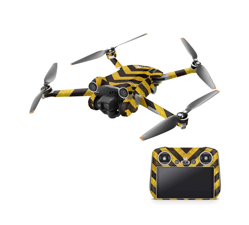 Skins4u Drohnen Aufkleber Set kompatibel mit DJI Mini 4 Pro, DJI Mini 4K Vinyl Skin mit Matter Oberfläche, 3 Akku Skins, Rapid Air Technologie (Hazard, DJI Mini 4K) von Skins4u