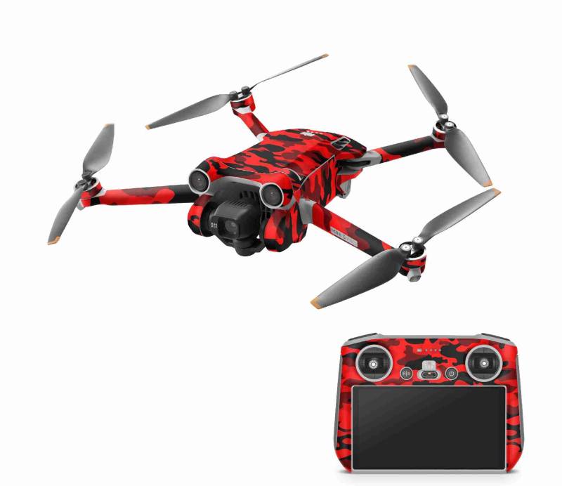 Skins4u Drohnen Aufkleber Set kompatibel mit DJI Mini 4 Pro, DJI Mini 4K Vinyl Skin mit Matter Oberfläche, 3 Akku Skins, Rapid Air Technologie (Red Orange Camo, DJI Mini 4 Pro) von Skins4u