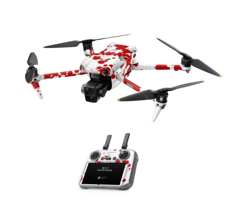 Skins4u Skin Sticker Set kompatibel mit DJI Air 3 Skins Drohnen Aufkleber RC2 Controller, Akku Wrap Schutzfolie Zubehör (Blood) von Skins4u
