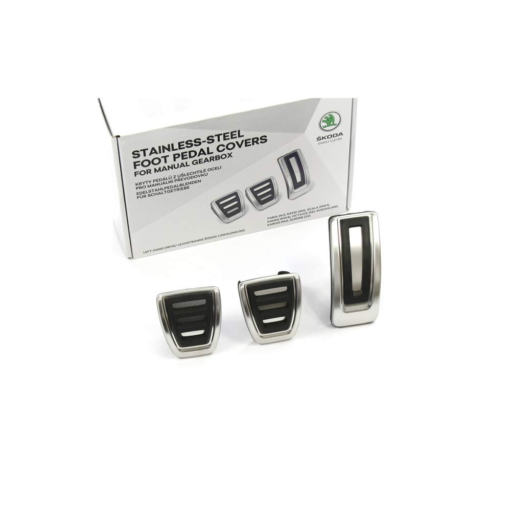 Skoda 5E1064200 Pedalkappen 3-teilig Sport Edelstahl gebürstet Tuning Sportpedal, nur für Schaltgetriebe Skoda 5E1064200 Pedalkappen 3-teilig Sport Edelstahl gebürstet Tuning Sportpedal, nur für Schaltgetriebe von Skoda