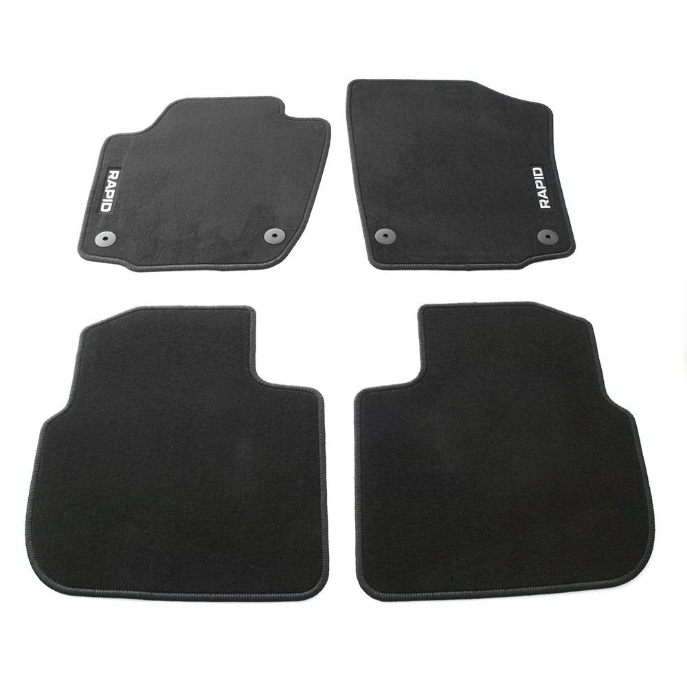 Skoda 5JB061404E Textil Fußmatten 4X Stoffmatten mit Rapid Schriftzug, schwarz Skoda 5JB061404E Textil Fußmatten 4X Stoffmatten mit Rapid Schriftzug, schwarz von Skoda