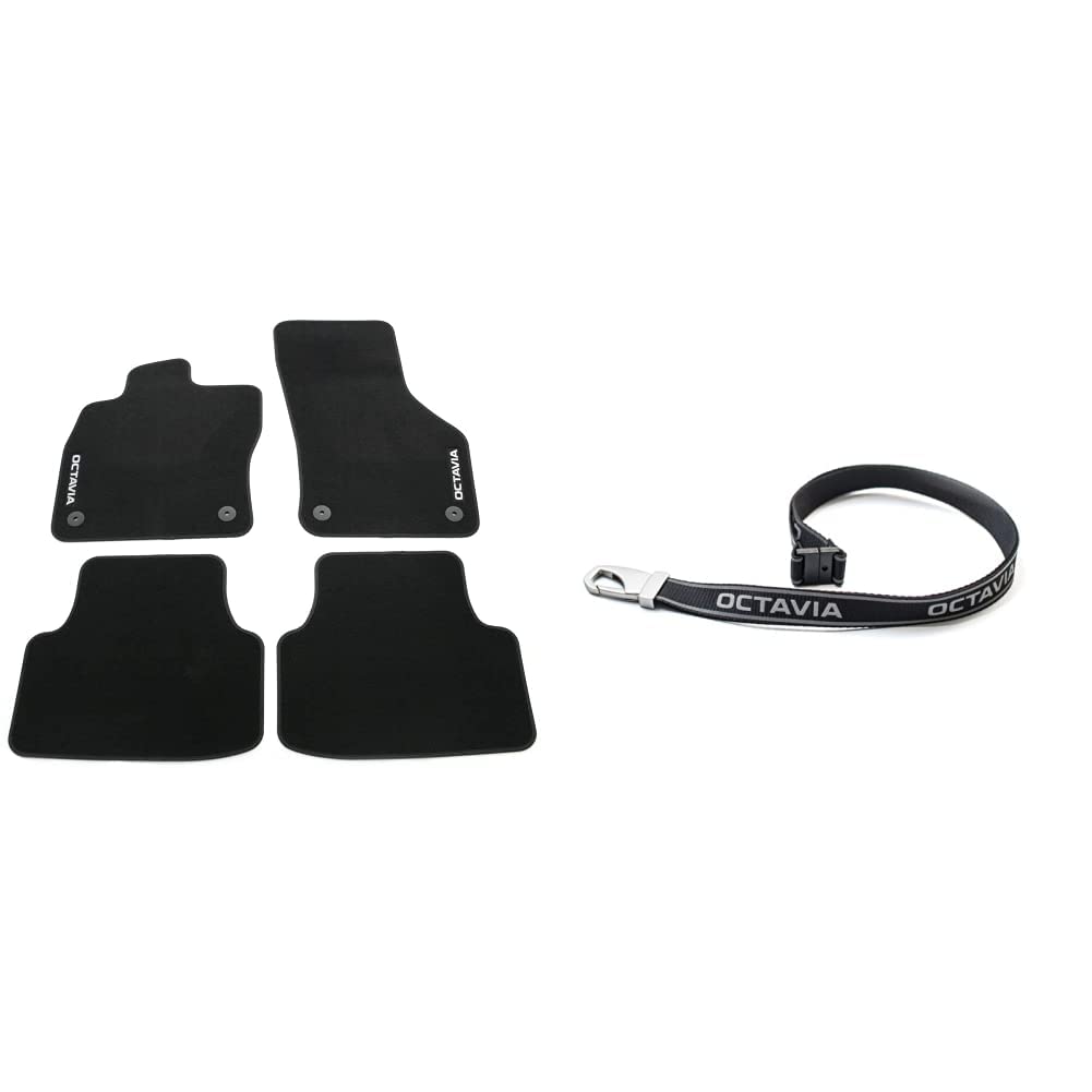 Skoda Standard Textil Fußmatten Satz 4X Stoffmatten schwarz mit Octavia Schriftzug & MVF42-110 Schlüsselband Octavia reflektierend Lanyard Accessoires Lifestyle Schlüsselanhänger, Schwarz, Mittel, M Skoda Standard Textil Fußmatten Satz 4X Stoffmatten schwarz mit Octavia Schriftzug & MVF42-110 Schlüsselband Octavia reflektierend Lanyard Accessoires Lifestyle Schlüsselanhänger, Schwarz, Mittel, M von Skoda