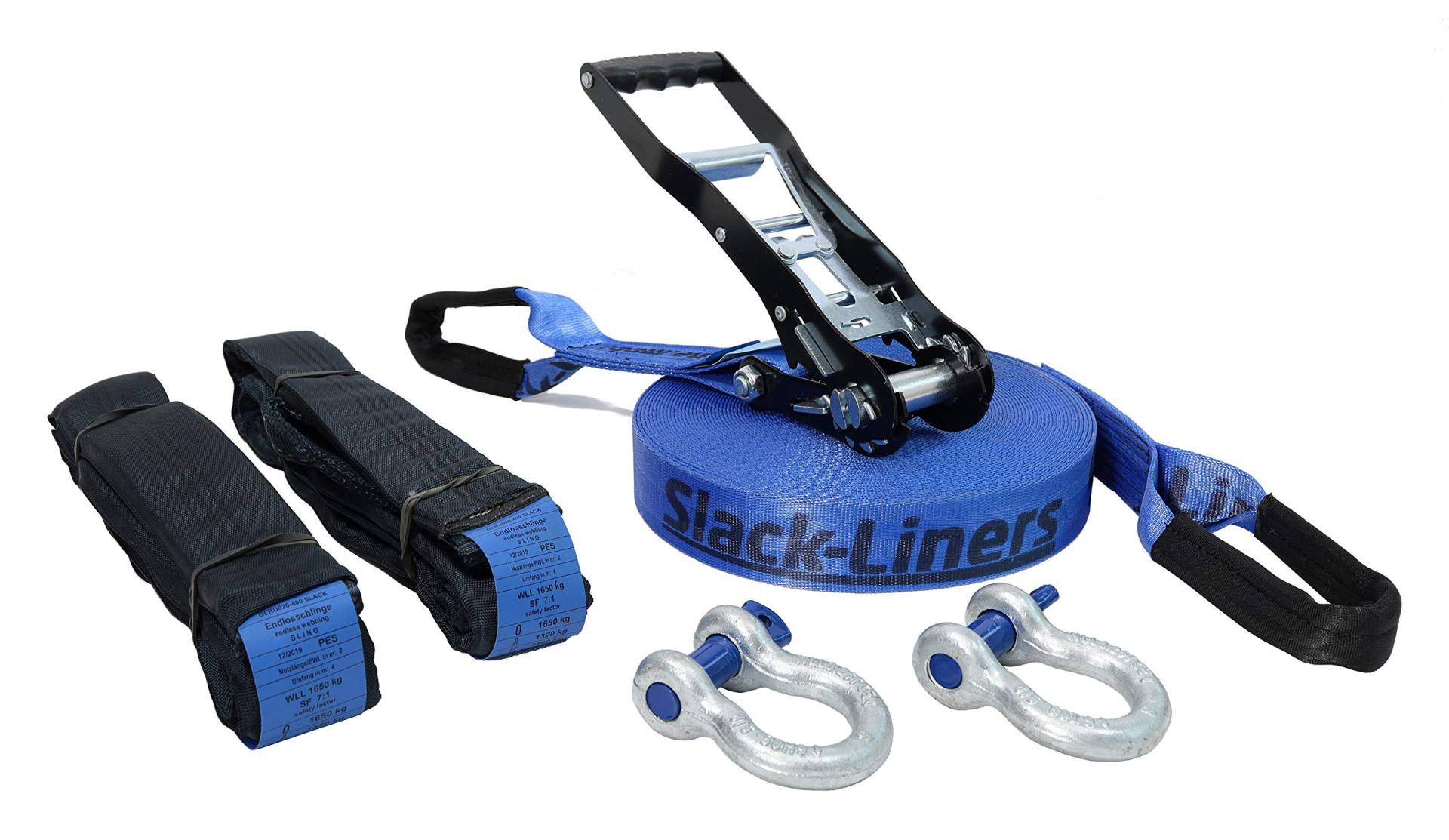 Slack-Liners Slackline Komplett-Set BLAU 6 Teilig - 50mm breit, 25m lang - mit Premium Langhebelratsche Made in Germany Slack-Liners Slackline Komplett-Set BLAU 6 Teilig - 50mm breit, 25m lang - mit Premium Langhebelratsche Made in Germany von Slack-Liners