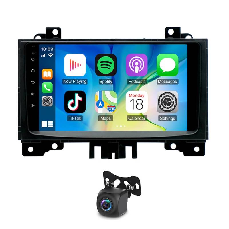 Slakerbe Android 13 Autoradio 2 Din mit Carplay Android Auto kompatibel mit Benz Sprinter 2006-2017, 2G+32G 9 Zoll Auto Radio Stereo mit Bluetooth Navi WiFi FM RDS Rückfahrkamera Mic von Slakerbe