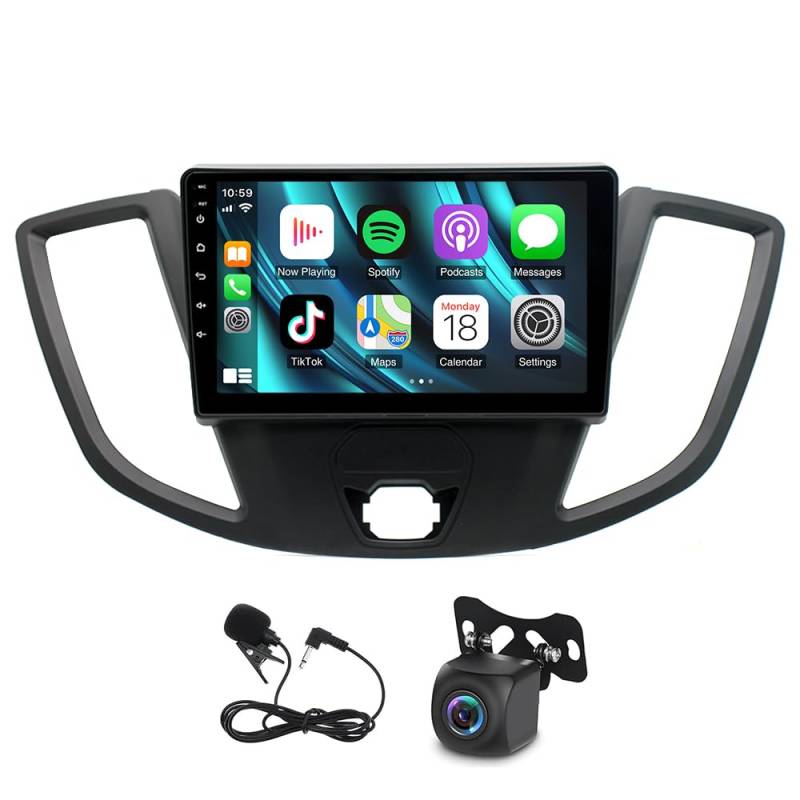 Slakerbe Android 13 Autoradio 2 Din mit Carplay Android Auto kompatibel mit Ford Transit Custom Tourneo 2013-2019, 2G+32G 9 Zoll Auto Radio Stereo mit Bluetooth Navi WiFi FM RDS Rückfahrkamera Mic von Slakerbe