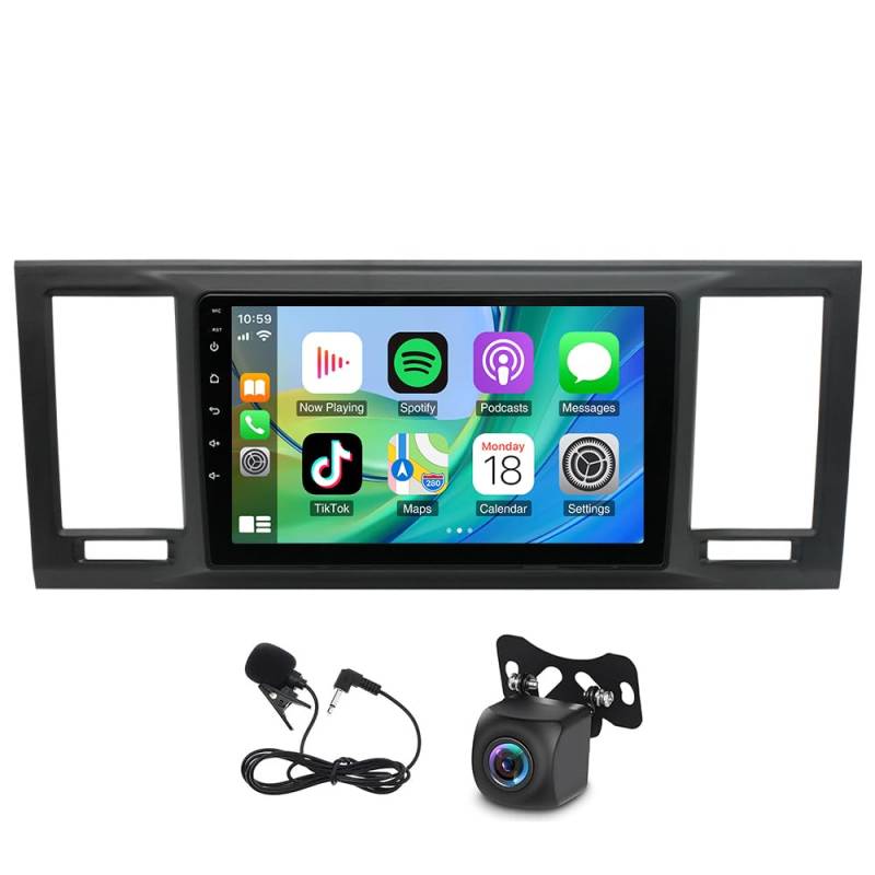 Slakerbe Android 13 Autoradio 2 Din mit Carplay Android Auto kompatibel mit T6 Transporter Multivan 2016-2022, 2G+32G 9 Zoll Auto Radio Stereo mit Bluetooth Navi WiFi FM RDS Rückfahrkamera Mic von Slakerbe