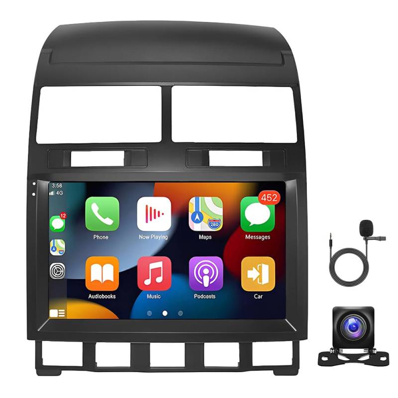 Slakerbe Android 13 Autoradio 2 Din mit Carplay Android Auto kompatibel mit Touareg 2003-2010 für T5 California T5 Multivan 2003-2012, 4G+64G 9 Zoll Auto Stereo mit WiFi FM RDS Rückfahrkamera Mic von Slakerbe