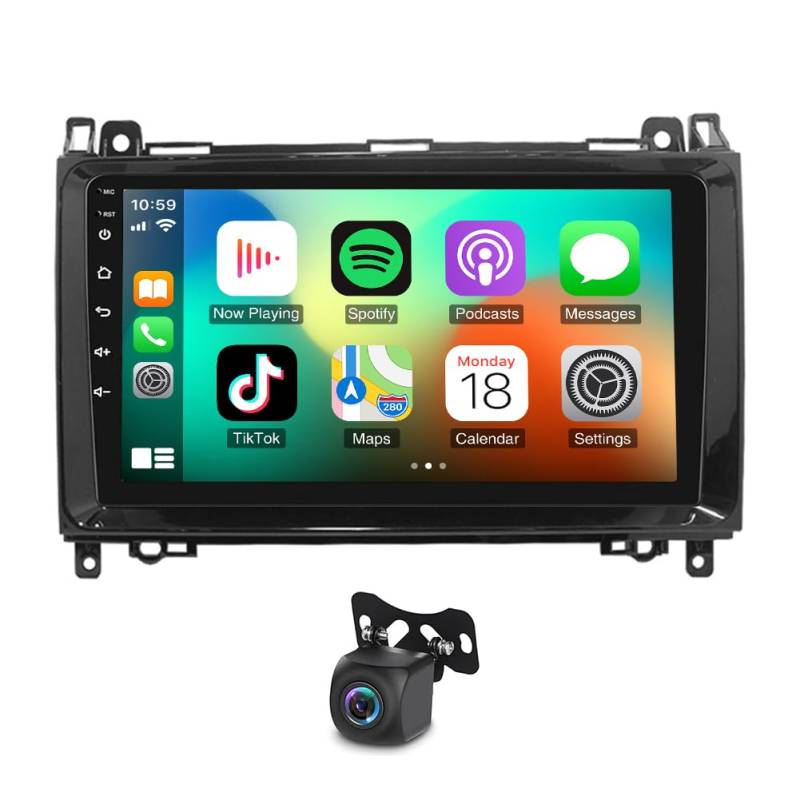 Slakerbe Android 13 Autoradio mit Carplay Android Auto kompatibel mit Benz W169 W245 B160 B170 B180 B200 W639 Vito Viano W906 Sprinter, 2G+32G 9 Zoll Auto Stereo mit WiFi FM RDS Rückfahrkamera Mic von Slakerbe