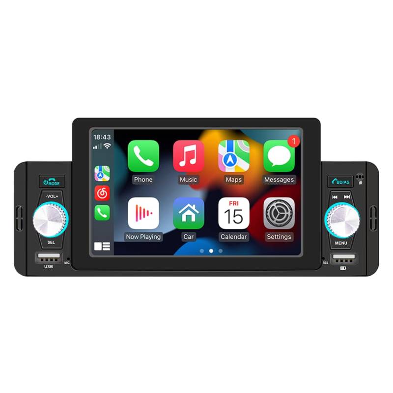 Slakerbe Android 14 Autoradio 1 Din mit Carplay Android Auto, 2G+32G 5 Zoll Touchscreen Bildschirm Auto Radio Stereo mit Bluetooth Navi WiFi FM RDS Rückfahrkamera Mic Unterstützung USB AUX TF von Slakerbe
