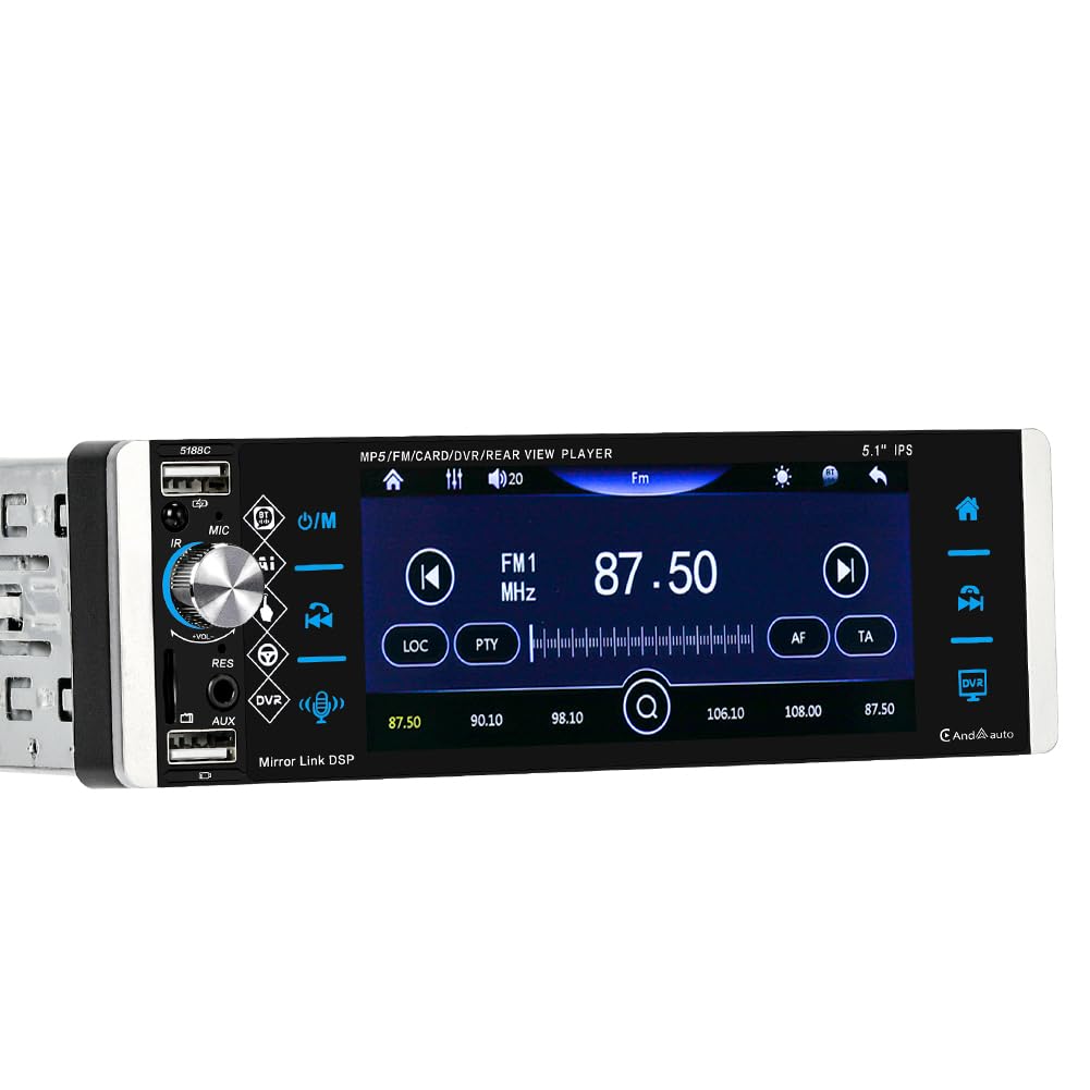 Slakerbe Android 14 Autoradio 1 Din mit Carplay Android Auto, 2G+32G 5.1 Zoll Auto Radio Stereo mit Bluetooth Freisprecheinrichtung Navi WiFi FM RDS Rückfahrkamera Mic von Slakerbe