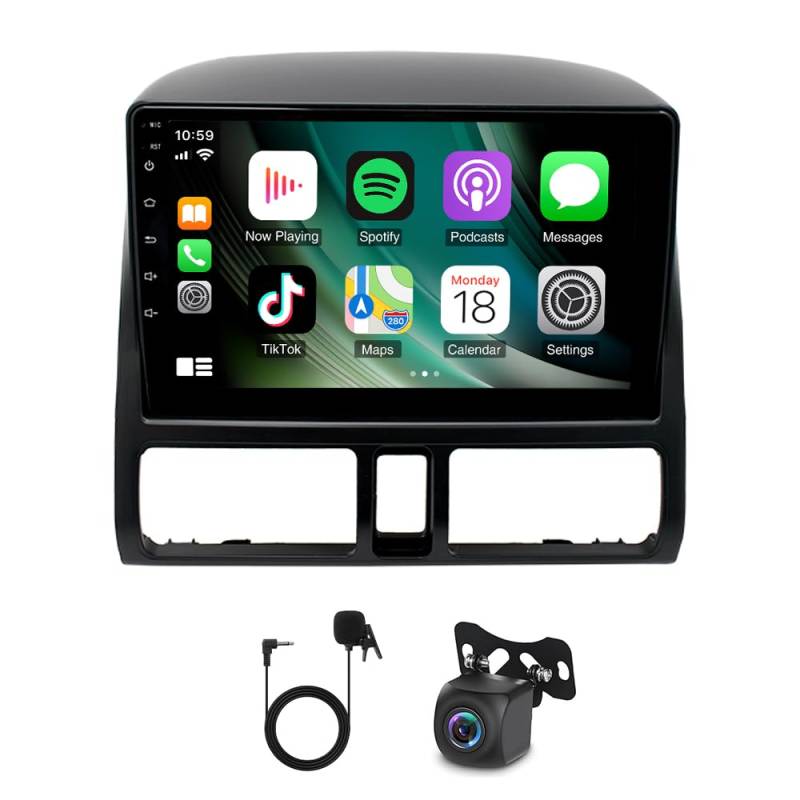 Slakerbe Android 14 Autoradio 2 Din mit Carplay Android Auto kompatibel mit Honda CRV 2001-2006, 4G+64G 9 Zoll Auto Radio Stereo mit Bluetooth Navi WiFi FM RDS Rückfahrkamera Mic von Slakerbe