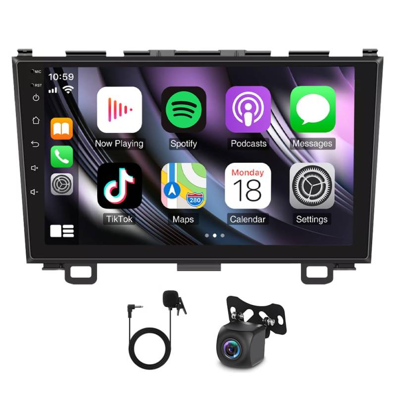 Slakerbe Android 14 Autoradio 2 Din mit Carplay Android Auto kompatibel mit Honda CRV 2007-2011, 4G+64G 9 Zoll Auto Radio Stereo mit Bluetooth Navi WiFi FM RDS Rückfahrkamera Mic von Slakerbe