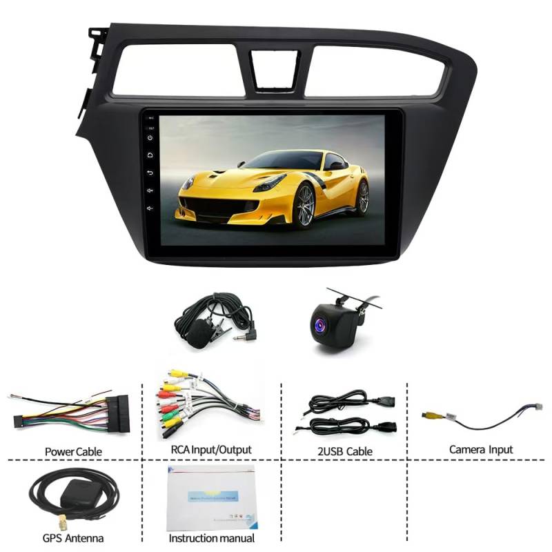Slakerbe Android 14 Autoradio 2 Din mit Carplay Android Auto kompatibel mit Hyundai i20 2015-2018, 4G+64G 9 Zoll Auto Radio Stereo mit Bluetooth Navi WiFi FM RDS Rückfahrkamera Mic von Slakerbe