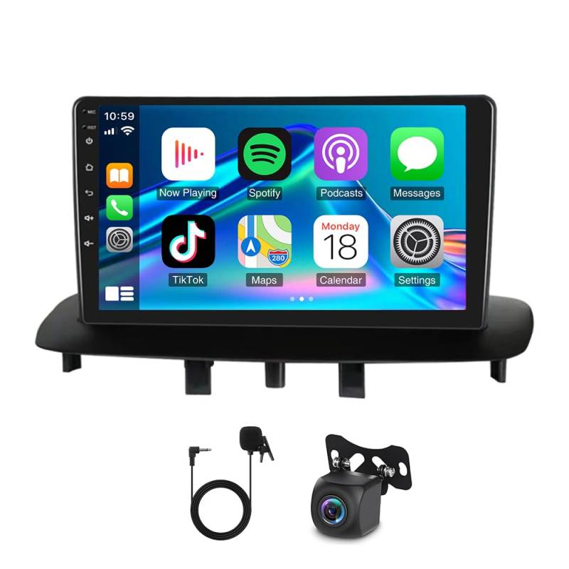 Slakerbe Android 14 Autoradio 2 Din mit Carplay Android Auto kompatibel mit Renault Megane 3 2009-2014, 4G+64G 9 Zoll Auto Radio Stereo mit Bluetooth Navi WiFi FM RDS Rückfahrkamera Mic von Slakerbe
